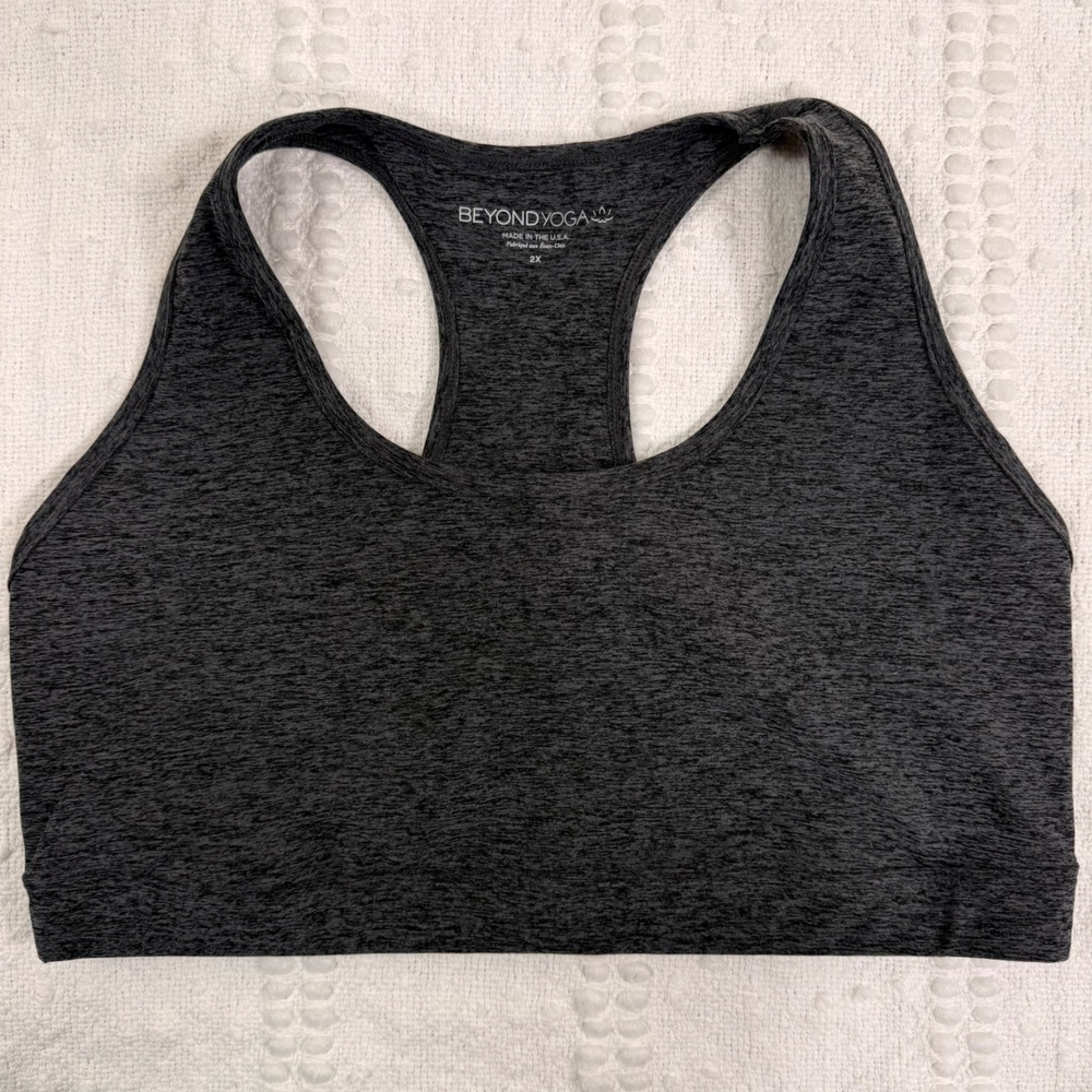 Beyond Yoga Womens 2X Space Dye Racerback Sports Bra Charcoal Gray Keyhole Back
